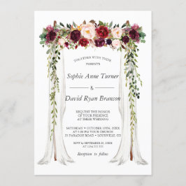 Invitation Boho Burgundy Rouge rose Mariage à canopée florale