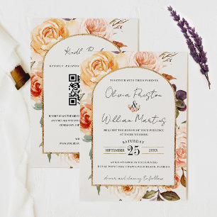 Invitation Boho Burnt Orange Floral Arch QR Code RSVP Mariage