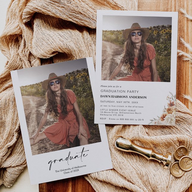 Invitation Boho Burnt Orange Floral Graduation Party (Créateur téléchargé)