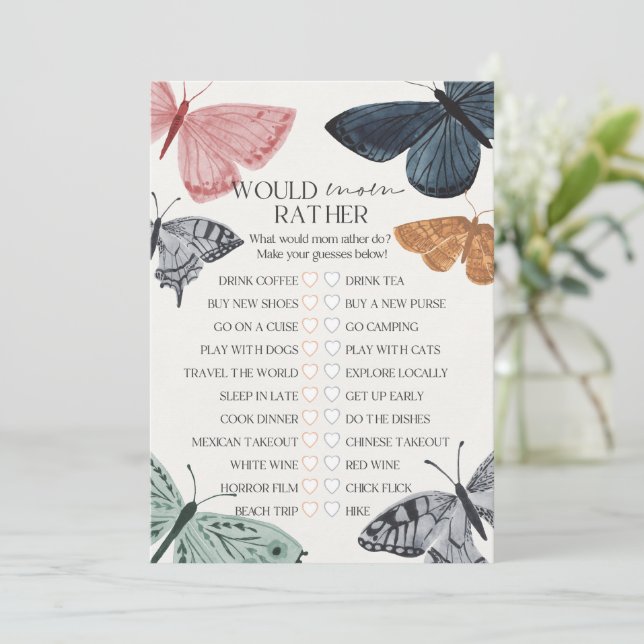 Invitation Boho Butterfly Baby shower Voudrait Maman Plutôt J (Debout devant)