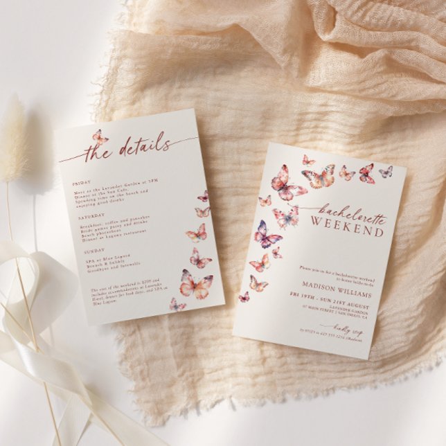 Invitation Boho Butterfly Bachelorette Heekend Itinéraire (Créateur téléchargé)