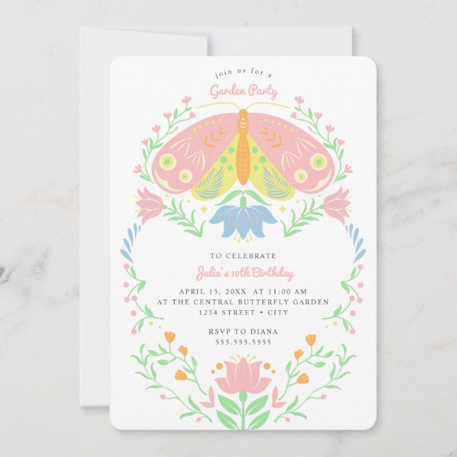 Invitation Boho Butterfly Garden Party Anniversaire Invitatio (Devant)