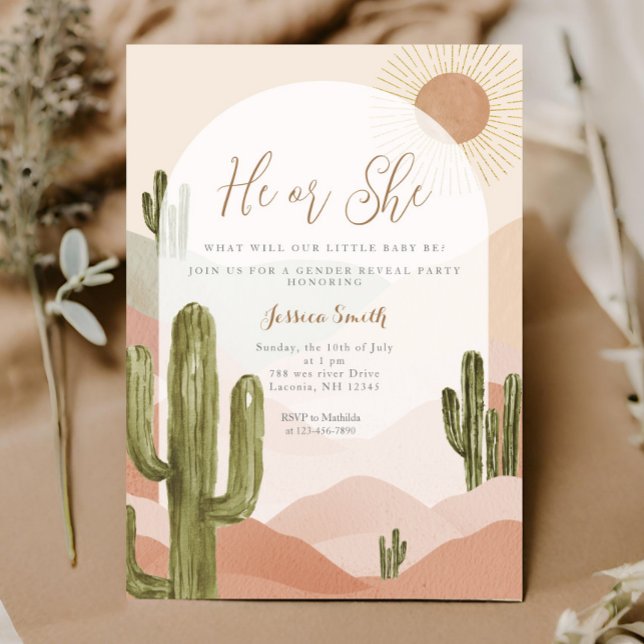 Invitation Boho Cactus Dessert Lui ou Elle Révélation de genr (Créateur téléchargé)