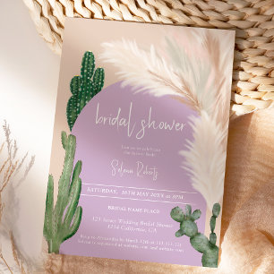 Invitation Boho cactus pampas arc violet douche nuptiale