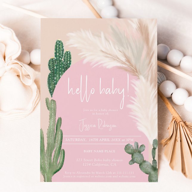 Invitation Boho cactus pampas arch fille bonjour baby shower (Créateur téléchargé)
