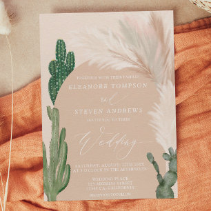 Invitation Boho cactus pampas arche pierre de terre beige mar