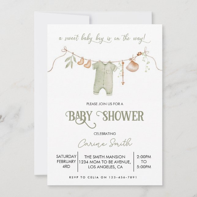 Invitation Boho C'est un Baby shower de vêtements pour bébé g (Devant)