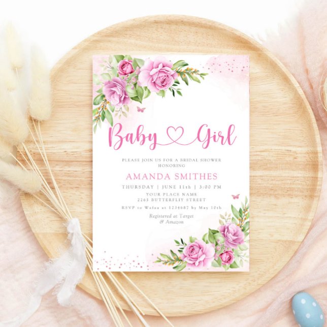 Invitation Boho Chic Aquarelle Floral Baby Girl Douche (Créateur téléchargé)