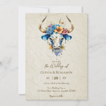 Boho Chic Aquarelle Floral Vache Mariage crâne