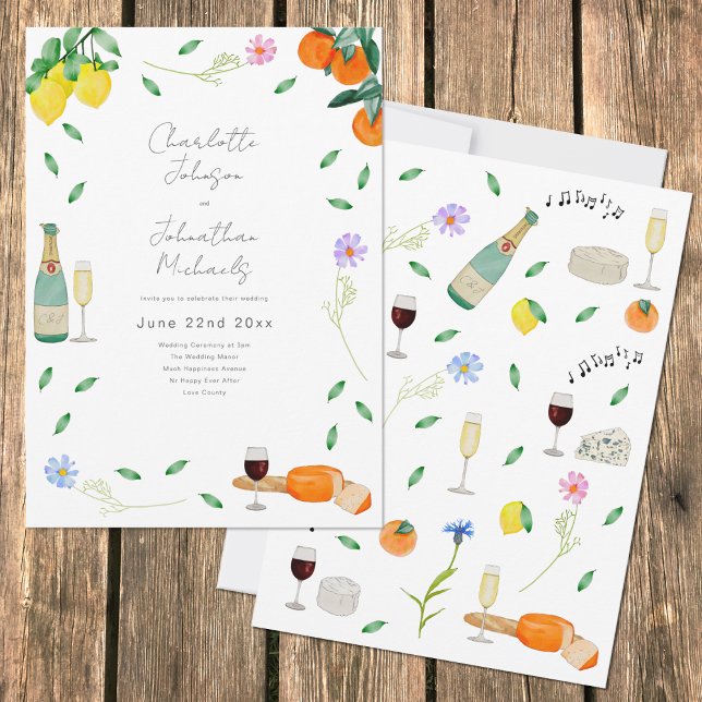 Invitation Boho Chic Aquarelle Rustique Mariage d'été (Lemon and orange botanical citrus boho watercolor wedding invitation )