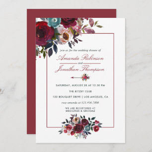 Invitation Boho Chic Bourgogne et Mariage de automne d'automn