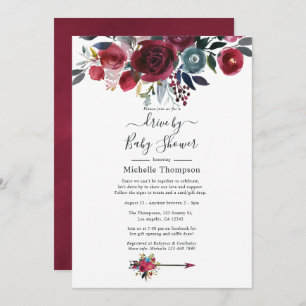 Invitation Boho Chic Bourgogne et Navy Floral Drive par douch