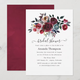Invitation Boho Chic Bourgogne & Navy floral Brunch et Bulles