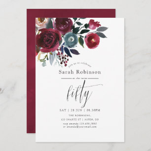 Invitation Boho Chic Burgundy et Navy 50e anniversaire