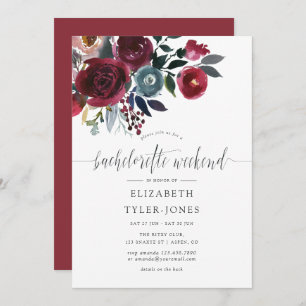 Invitation Boho Chic Burgundy et Navy Bachelorette Week-end