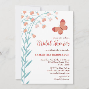 Invitation Boho Chic Butterfly Floral Élégante Fête des marié