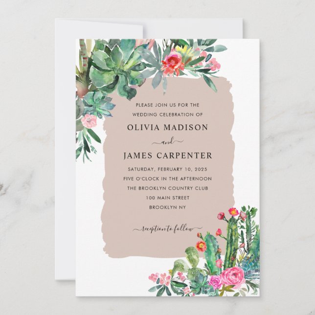Invitation Boho Chic Cactus Succulent verdure Mariage floral (Devant)