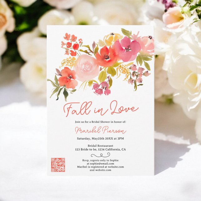 Invitation Boho chic chute florale en amour jolie douche nupt (Boho chic floral fall in love pretty bridal shower invitation)