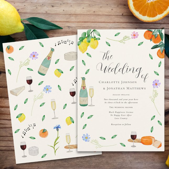 Invitation Boho Chic Citrus Fleur sauvage Mariage d'été (Boho chic citrus wildflower wedding invitation )