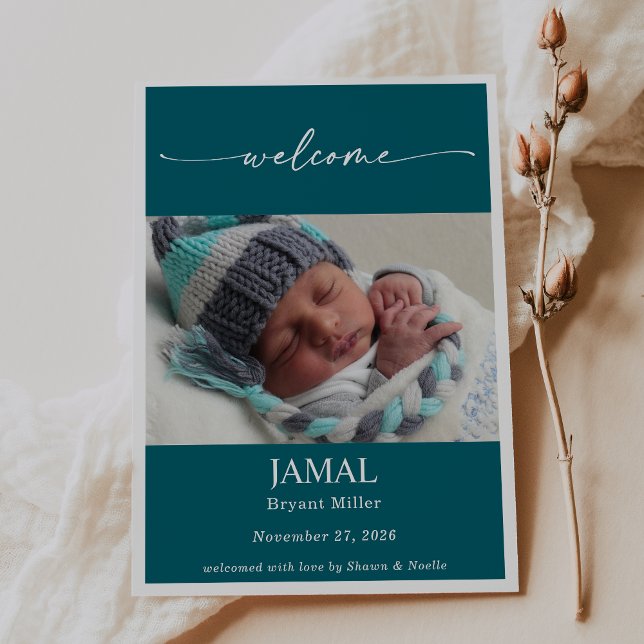 Invitation Boho Chic Classic Baby Photo Announcement Card (Créateur téléchargé)