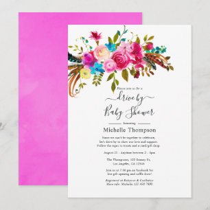Invitation Boho Chic Drive Hot-Pink par mariage ou Baby showe