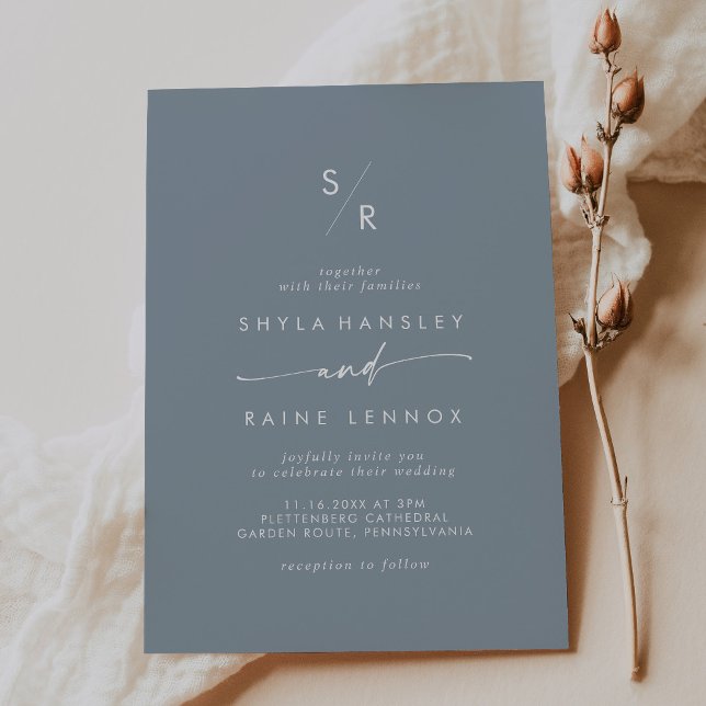 Invitation Boho Chic Dusty Mariage Monogramme Bleu (Créateur téléchargé)