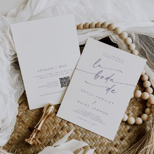 Invitation Boho Chic Dusty Purple QR Code Espagnol Mariage