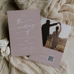 Invitation Boho Chic Dusty Rose rose Photo QR Code Mariage