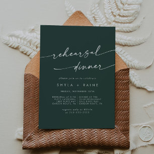 Invitation Boho Chic Emerald Green Dîner de répétition Mariag