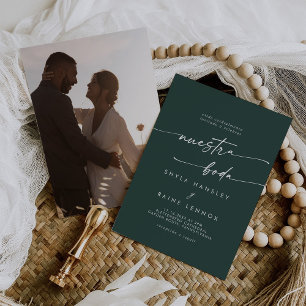 Invitation Boho Chic Emerald Green Photo Mariage espagnol