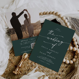 Invitation Boho Chic Emerald Green Photo QR Code Mariage
