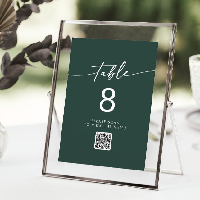 Invitation Boho Chic Emerald Green QR Code Numéro de tableau (Créateur téléchargé)