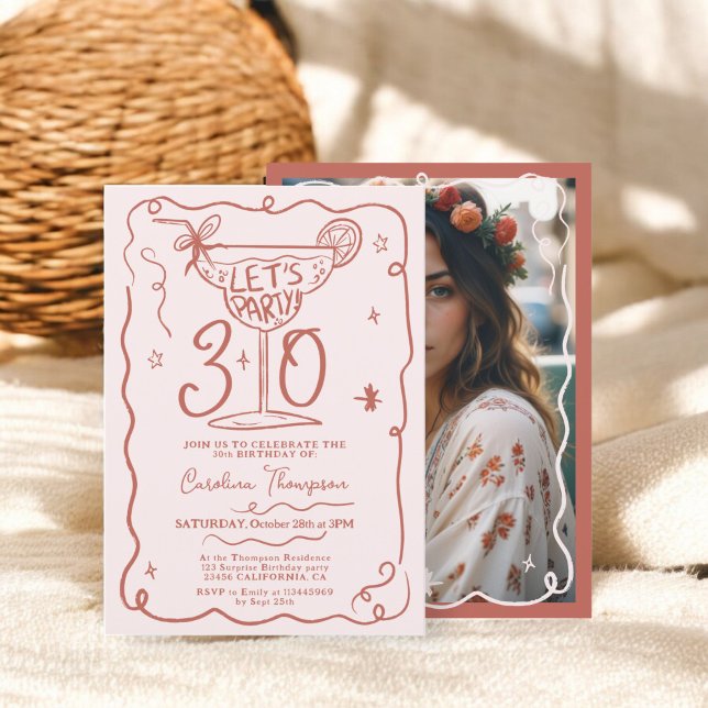 Invitation Boho chic fantaisie fantaisie chic 30 ans (Boho chic quirky whimsical scribbles 30 birthday invitation terracotta)