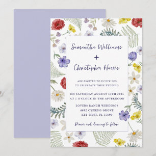 Invitation Boho Chic Fleur Fleur d'Aquarelle Mariage