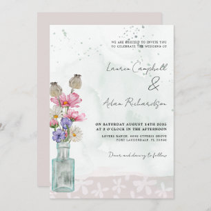 Invitation Boho Chic Fleur Fleur d'Aquarelle Mariage