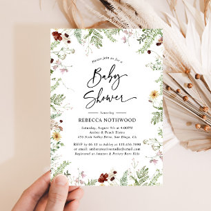 Invitation Boho Chic Fleur sauvage Baby shower verdoyant
