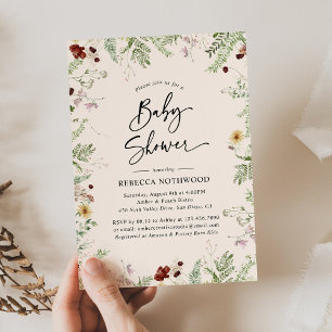 Invitation Boho Chic Fleur Sauvage en Rose Pâle Baby Shower