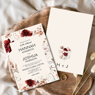 Invitation Boho Chic Fleur sauvage Mariage beige