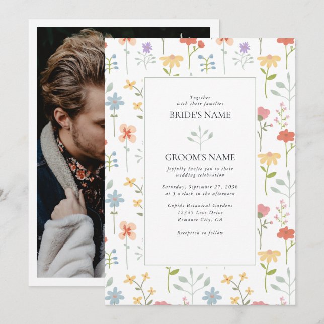 Invitation Boho Chic Fleur sauvage Moderne Floral Mariage (Devant / Derrière)