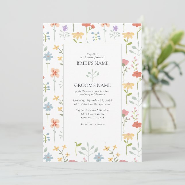 Invitation Boho Chic Fleur sauvage Moderne Floral Mariage (Debout devant)