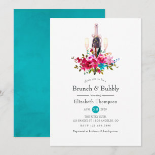 Invitation Boho Chic Floral Brunch et Fête des mariées Bubbly