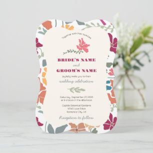 Invitation Boho Chic Floral Mariage Rétro Milieu de Siècle