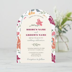 Invitation Boho Chic Floral Mariage Rétro Milieu de Siècle