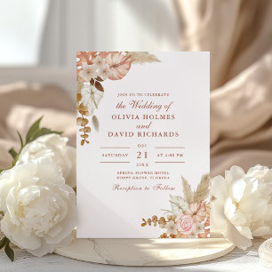 Invitation Boho Chic Floral Pampas Mariage Grass