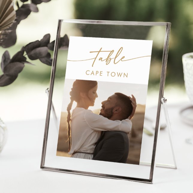 Invitation Boho Chic Gold et Blanc Numéros de tableau photo (Créateur téléchargé)