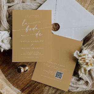Invitation Boho Chic Jaune Marigold QR Code Espagnol Mariage