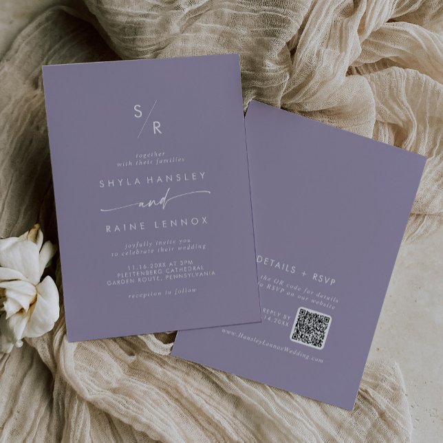 Invitation Boho Chic Lavender Purple Monogramme QR Code Maria (Créateur téléchargé)