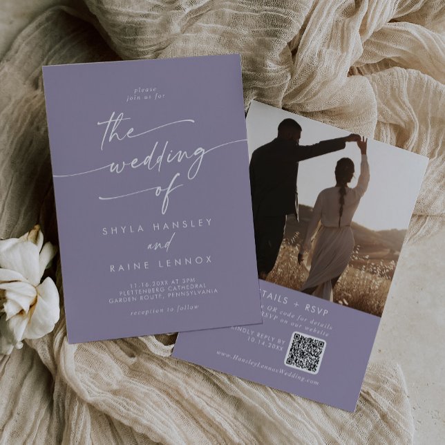 Invitation Boho Chic Lavender Purple Photo QR Code Mariage (Créateur téléchargé)