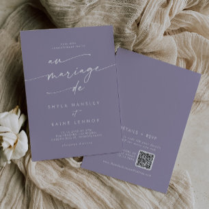 Invitation Boho Chic Lavender Purple QR Code Mariage français