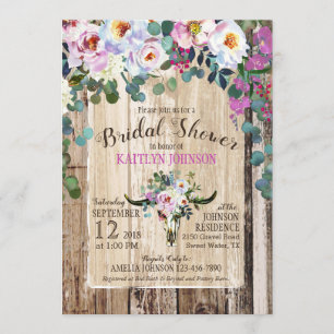 Invitation Boho Chic Longhorn Cow Crâne Floral Fête de l'mari